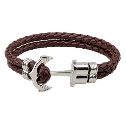 Fashion Charm Leather Anchor Bracelets For Men..