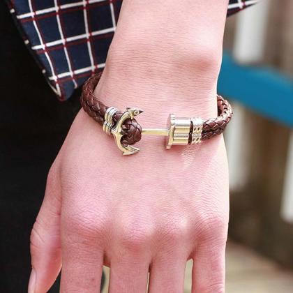 Fashion Charm Leather Anchor Bracelets For Men..