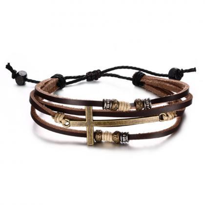 Genuine Real Leather Cross Bracelets &..