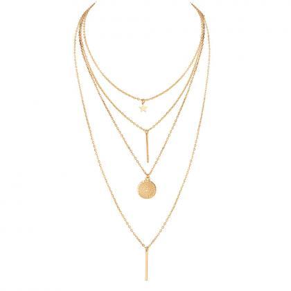 Fashion Pentagram Chain Necklace Gold Color..