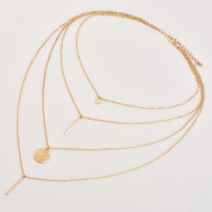 Fashion Pentagram Chain Necklace Gold Color..