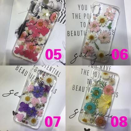 Handmade Dried Real Flower Case Clear Pressed Soft..