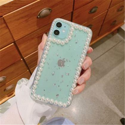 Luxury White Pearl Silicone Clear Phone Case For..
