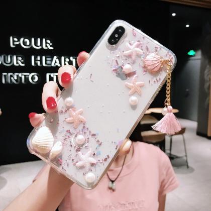 Pearl Conch Tassels Silicone Clear Phone Case..