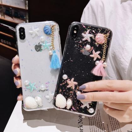 Pearl Conch Tassels Silicone Clear Phone Case..