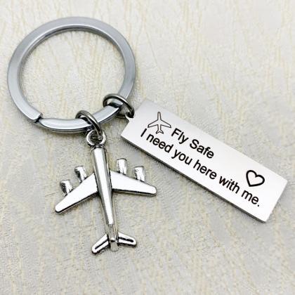 Silver Airplane Key Chain Drive Safe Fly Safe..