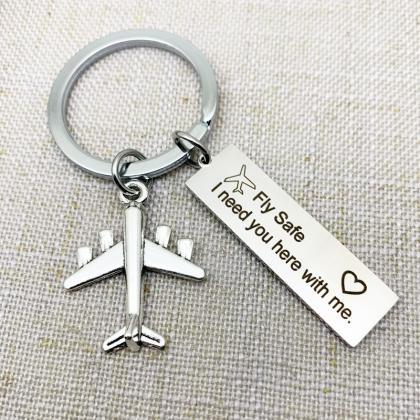 Silver Airplane Key Chain Drive Safe Fly Safe..
