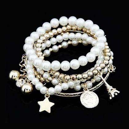 Fashion Multilayer Pearl Beaded Bracelet Eiffel..