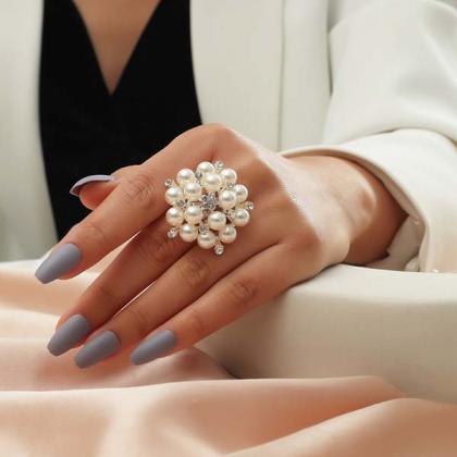Pearl Flower Open Finger Rings