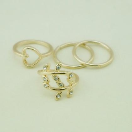 Fashion Heart Leaves Ring Sets For Women 4pcs/set