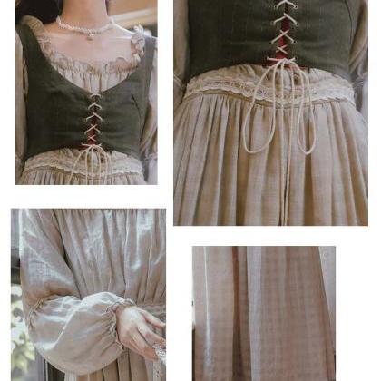 Vintage Style Long Dress & Vest With..