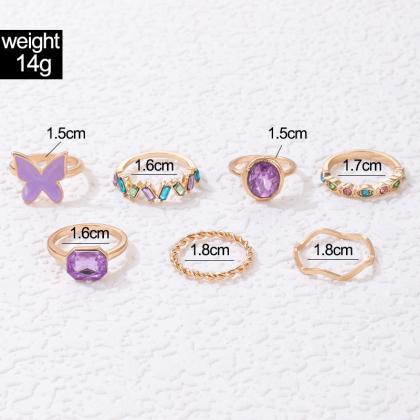 7pcs Butterfly Crystal Ring Set For Women