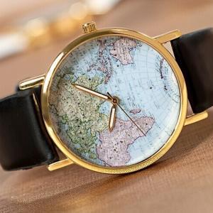 The world map Leather Women Watch -..
