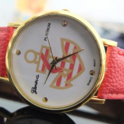 Women's Anchor Leather Strap Watch,..