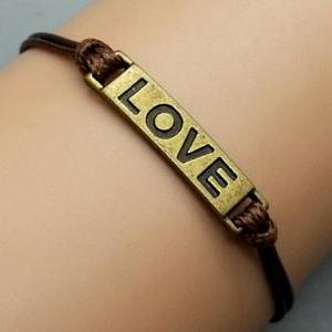 2pcs Love Bracelet Brown Wax Cord B..