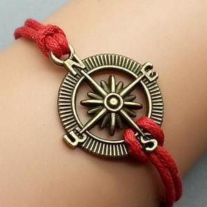 2pcs Compass Bracelet Red Wax Cord ..