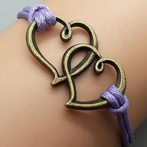 2pcs Love Bracelet Purple Wax Cord ..