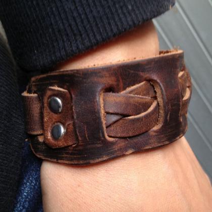 Men's Brown Leather Cuff Bracelet, ..