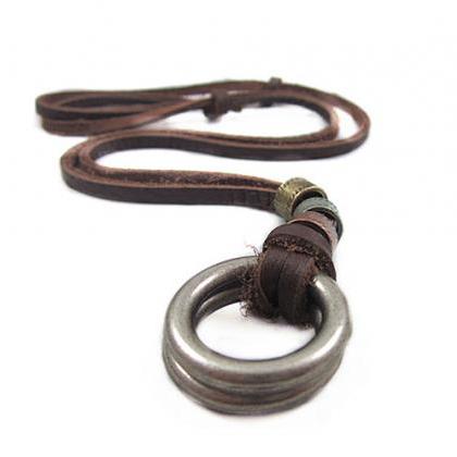 Real Leather Necklace Alloy Pendant Necklace Women..