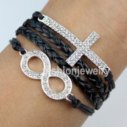 Diamond Infinity Bracelet Cross Bracelet-black..