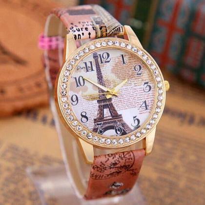 Fashion Eiffel Tower Quartz Vintage Leather Watch..