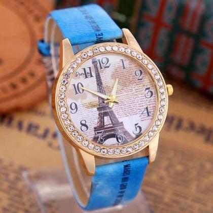 Fashion Eiffel Tower Quartz Vintage Leather Watch..