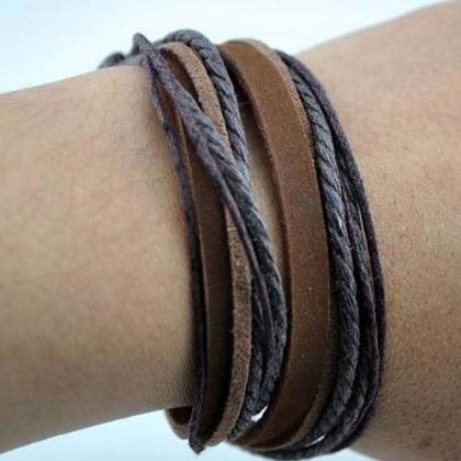 Unisex Brown Genuine Leather Cuff Bracelet Bange..