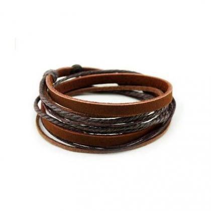 Unisex Brown Genuine Leather Cuff Bracelet Bange..