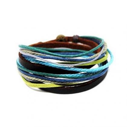Multicolor Ropes Leather Wrap Cuff Bracelet..