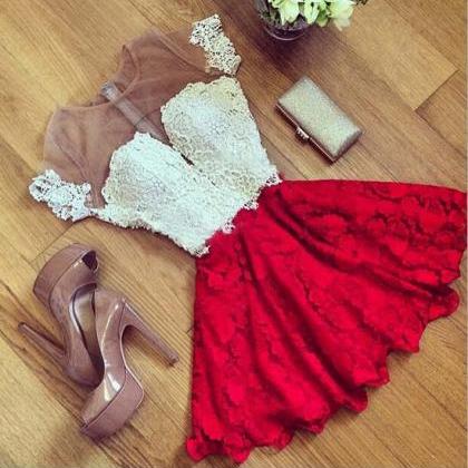 Red Lace zipper stitching Sexy Dres..