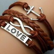 love, Infinity & Anchor Bracelet Charm Bracelet Silver Bracelet Wax Leather Charm Bracelet Personalized Bracelet