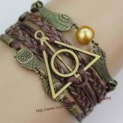 Harry Potter Deathly Hallow Bracelet, Harry Potter Snitch, Owl Wing Bracelet,Bead Bracelet,Bronze Bracelet Gift For Girl Friend,Boy Friend