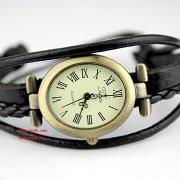 Leather Wrap Watch- Women's Leather Wrist Watch Black