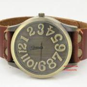 Mens Wrist Watch, fashion steampunk watch, best gift for boyfriend - Leather Wrist Watch Brown