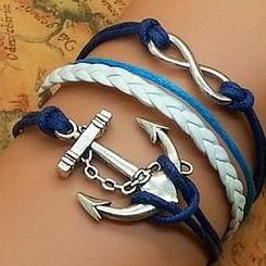 Infinity Bracelet, Anchor Bracelet, Wax cords braided leather Charm Bracelet, women bracelet,men bracelet cuff 
