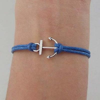 Anchor-antique silver anchor bracelet, navy blue wax cords bracelet, sailing bracelet 