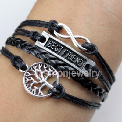 Infinity Bracelet Best Friend Bracelet Tree of Life Bracelet-Black Leather Bracelet Charm Bracelet Girlfriend Gift