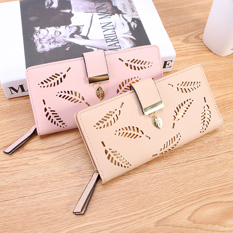 New Fashion Women's Leather Long Wallet Purse Hollow Leaves Pouch Handbag Coin Card Money Phone Holder Female Clutch 
