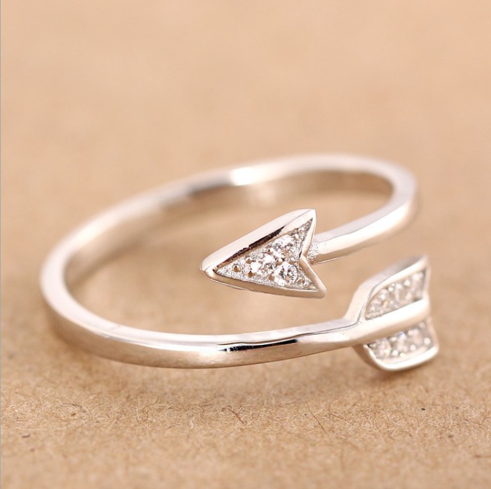 New Fashion Silver Plated Arrow Crystal Rings for Women Girls Adjustable Engagement Ring