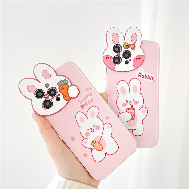 3d Lens Camera Protection Rabbit Silicone Phone Case Imd Back Cover
