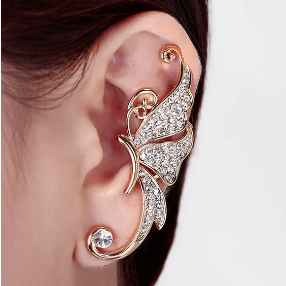 Shiny Butterfly Wings Shape Left Ear Clip Clamp Earrings For Women Girl Ladies