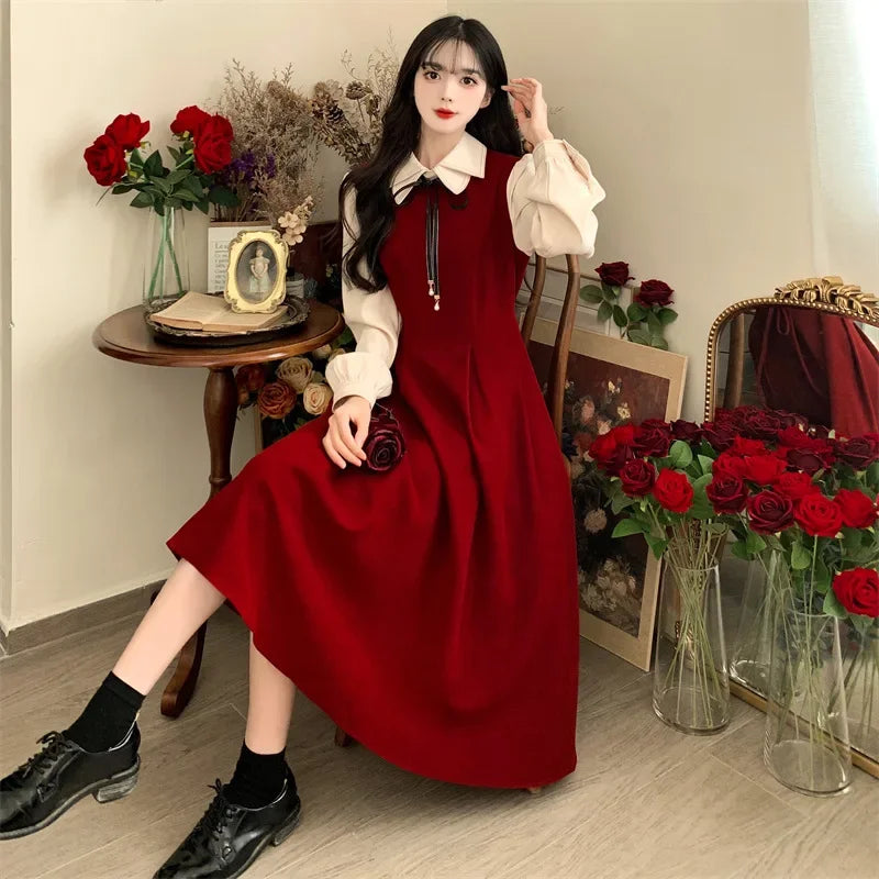 burgundy dress with white collar Burgundy Cord Collared Balloon Sleeve Emma Mini Dress