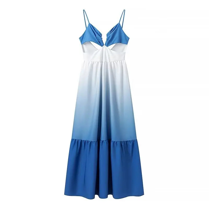 chinese dress ladies Exceptional Choice Blue Ombré Satin Maxi Dress – Zil boutique main image 1