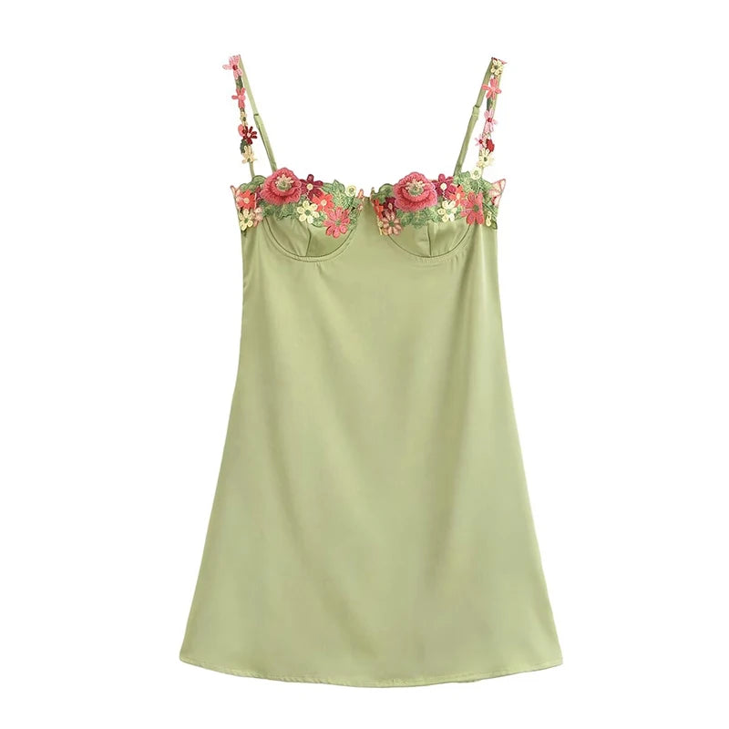 Floral Embroidered Satin Nightgown With Adjustable Straps on Luulla
