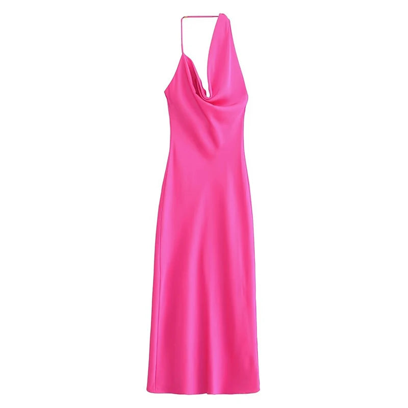 pink cowl neck midi dress Havana Metallic Cowl Neck Midi Dress - Hot Pink