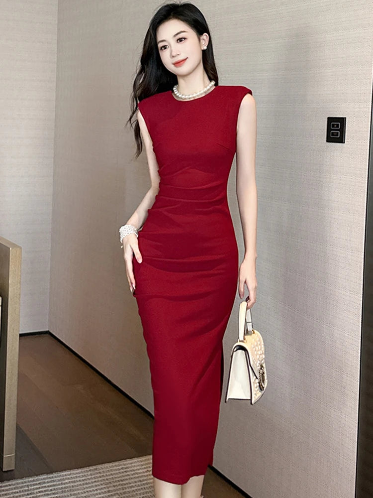 Red Satin Red Bodycon Dress Online Missufe Women's Summer Dress Midi Dress  Casual Dress Bodycon With
