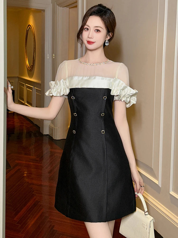 Chic Two-tone Dress With Ruffled Sleeves on Luulla