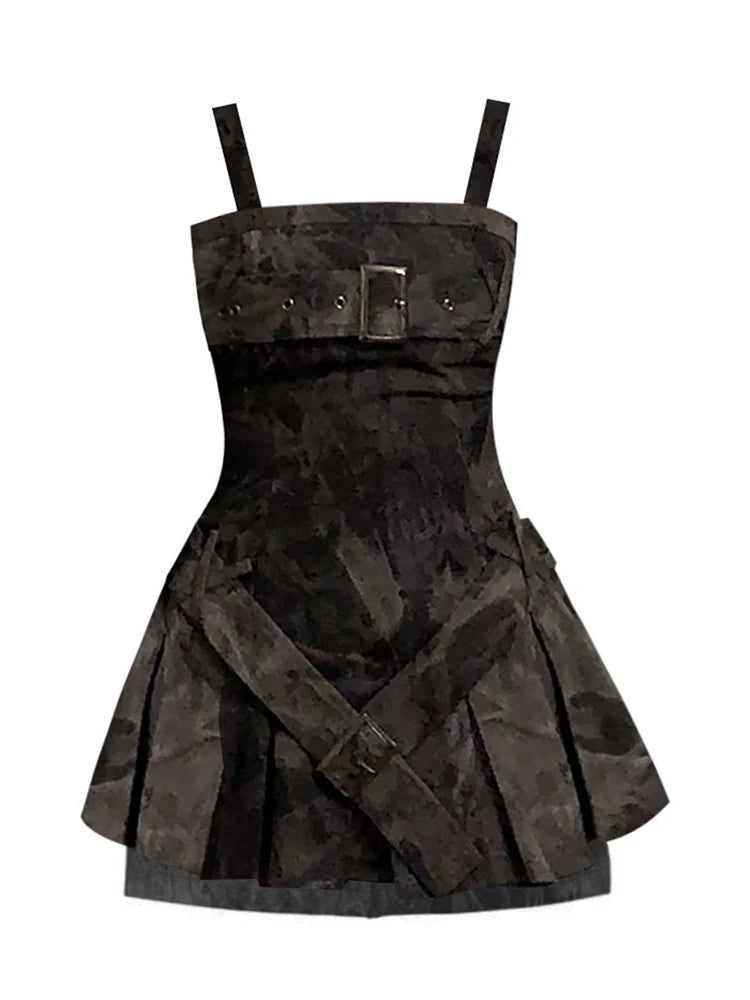 Gothic Black Strapless Corset Dress With Belt