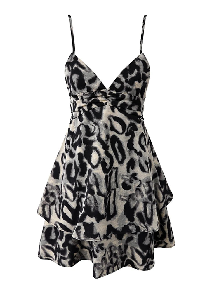 Strapless Animal Print Flowy Cocktail Dress