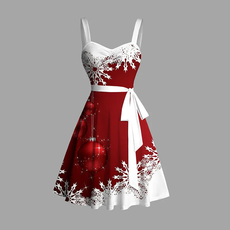 strapless open back dress Red And White Snowflake Pattern Print Sleeveless Knee Length Dress –  GearFrost